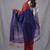 red cotton blend handspun soft saree with contrast blue pallu