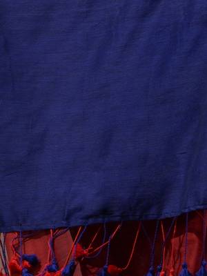 red cotton blend handspun soft saree with contrast blue pallu 4