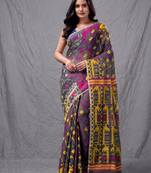 Grey cotton silk handwoven soft jamdani saree