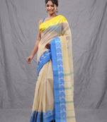 cream cotton blend taant saree with woven designs