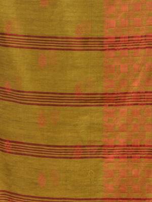 mustard cotton blend handspun soft saree with geometric border 4