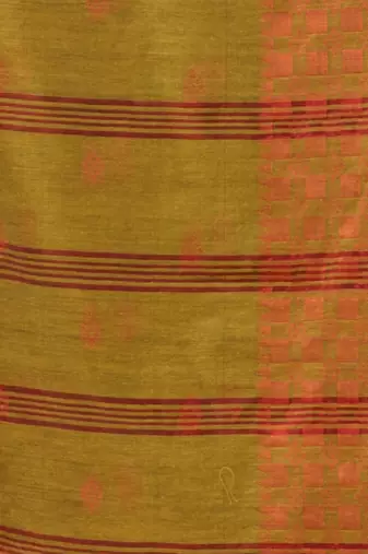 mustard cotton blend handspun soft saree with geometric border
