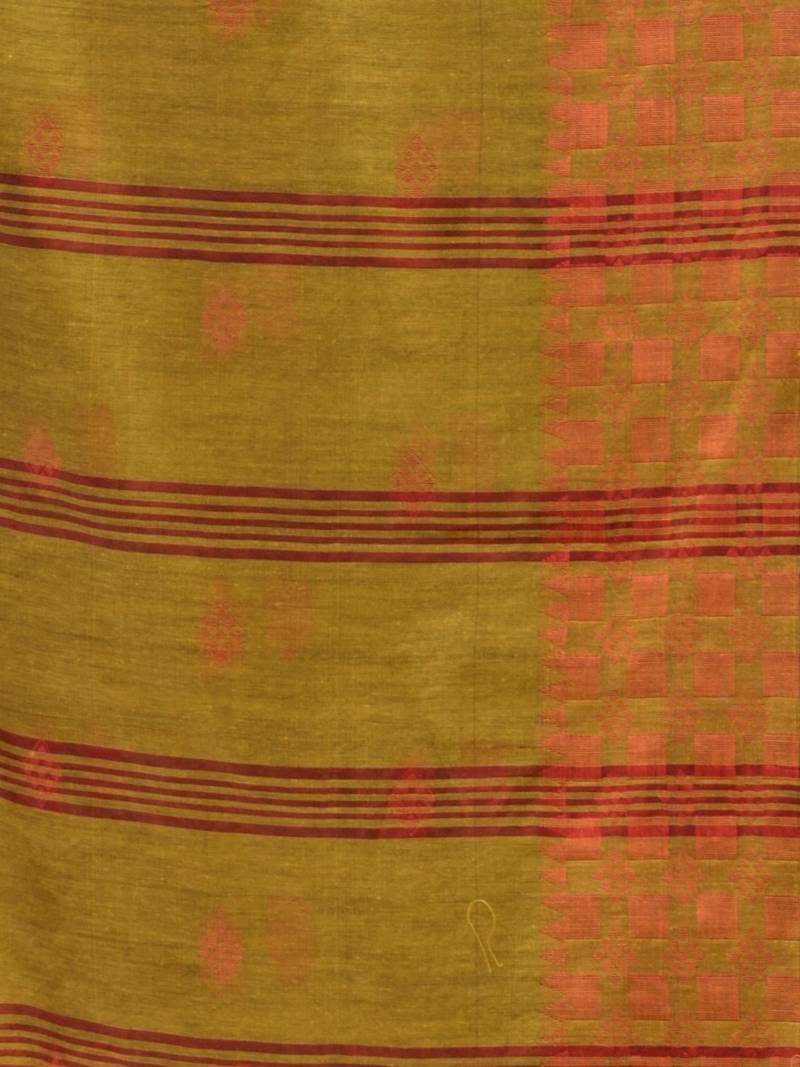 mustard cotton blend handspun soft saree with geometric border