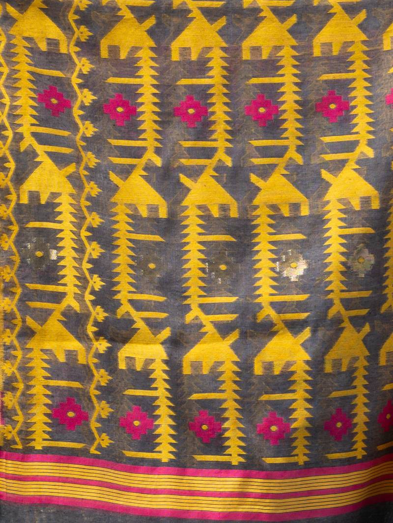 Grey cotton silk handwoven soft jamdani saree