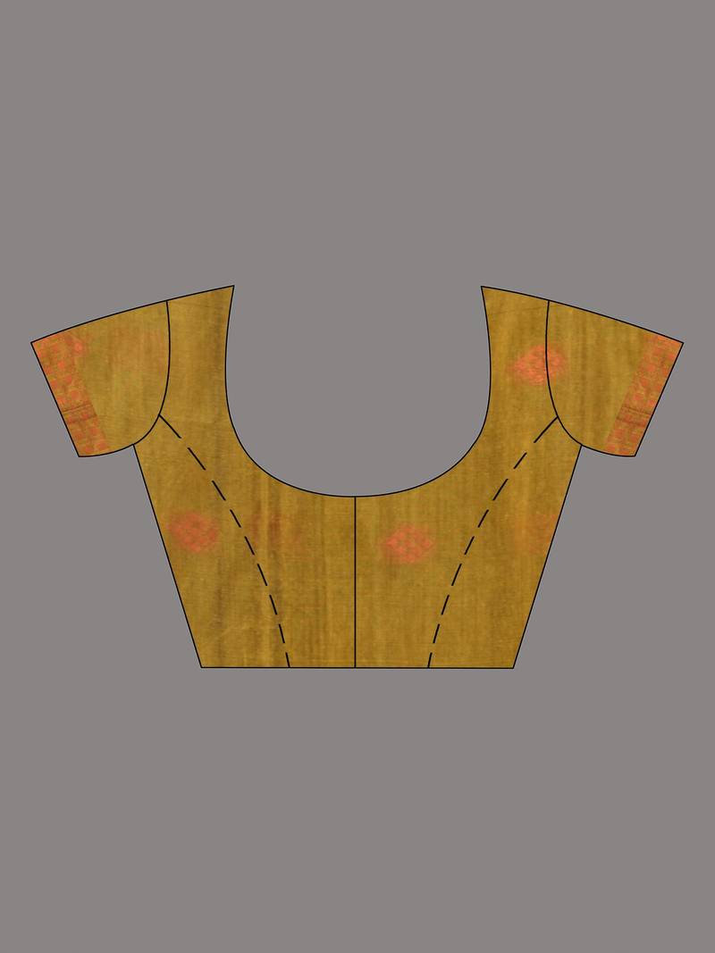 mustard cotton blend handspun soft saree with geometric border