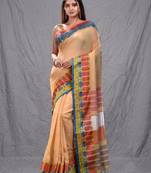 cream handspun cotton blend soft saree with woven design