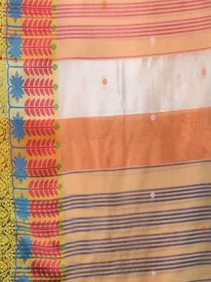 cream handspun cotton blend soft saree with woven design 4