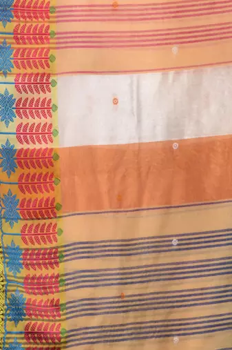 cream handspun cotton blend soft saree with woven design