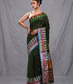 deep green handspun cotton blend soft saree with woven design