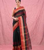 emerald green cotton blend taant saree with temple border