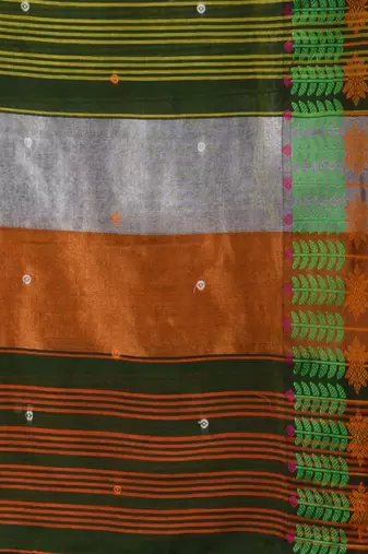deep green handspun cotton blend soft saree with woven design