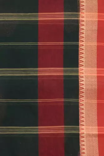 emerald green cotton blend taant saree with temple border
