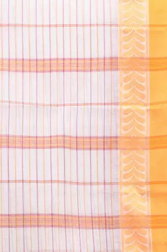 white cotton blend taant saree with woven designs
