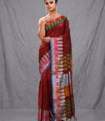 red handspun cotton blend soft saree with woven design