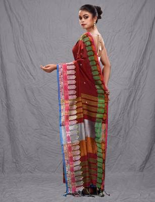 red handspun cotton blend soft saree with woven design 3