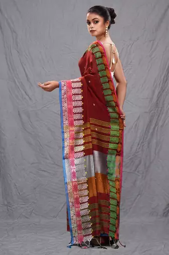 red handspun cotton blend soft saree with woven design