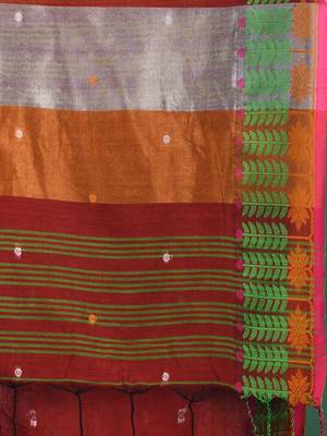 red handspun cotton blend soft saree with woven design 4