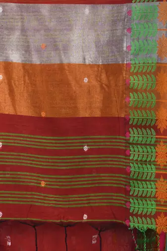 red handspun cotton blend soft saree with woven design