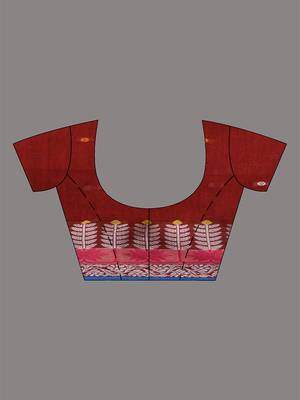 red handspun cotton blend soft saree with woven design 5
