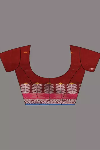 red handspun cotton blend soft saree with woven design