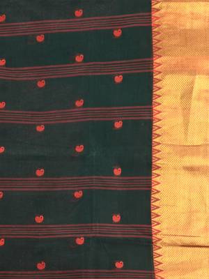 dark green cotton blend taant saree with zari border 4