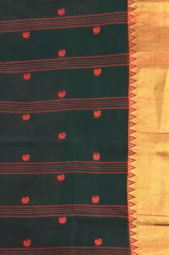 dark green cotton blend taant saree with zari border