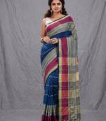 blue cotton blend soft saree with woven design