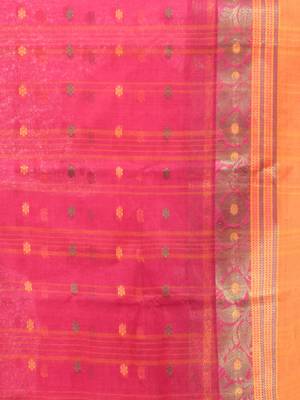 fuchsia cotton blend taant saree with woven designs 4