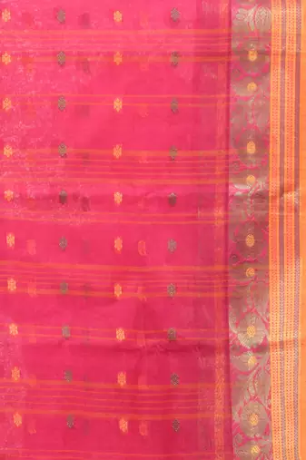 fuchsia cotton blend taant saree with woven designs