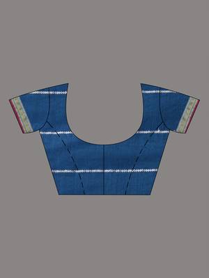 blue cotton blend soft saree with woven design 5