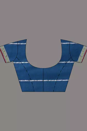 blue cotton blend soft saree with woven design