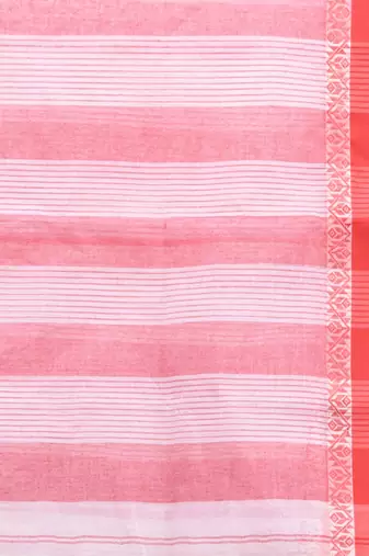 white cotton blend taant saree with woven designs