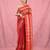red cotton blend taant saree with temple border