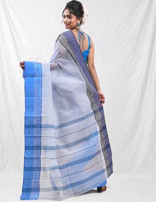 white cotton blend taant saree with woven designs 3