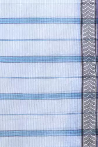 white cotton blend taant saree with woven designs
