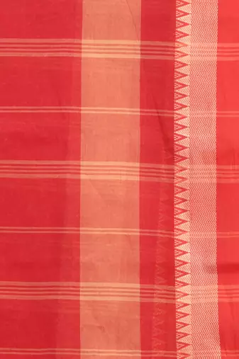 red cotton blend taant saree with temple border