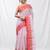 white and red cotton blend taant saree with woven designs