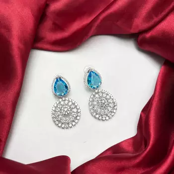 Blue Teardrop Crystal Statement Earrings, Sapphire CZ Dangle, Floral Drop Wedding Prom 2