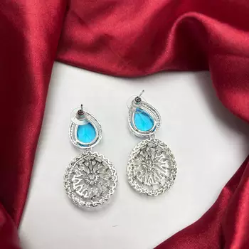 Blue Teardrop Crystal Statement Earrings, Sapphire CZ Dangle, Floral Drop Wedding Prom 3