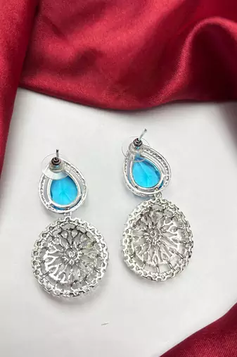 Blue Teardrop Crystal Statement Earrings, Sapphire CZ Dangle, Floral Drop Wedding Prom
