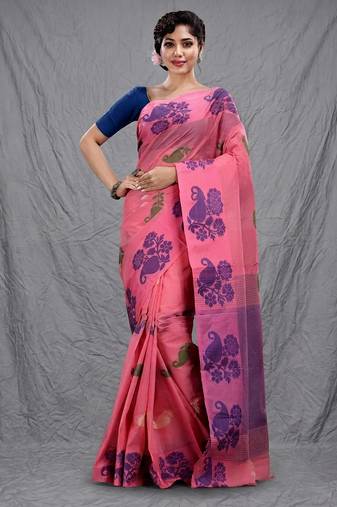 light pink cotton blend handwoven soft saree
