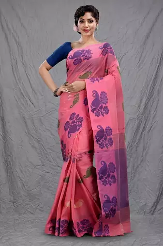 light pink cotton blend handwoven soft saree