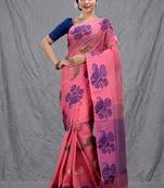 light pink cotton blend handwoven soft saree