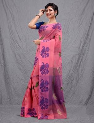 light pink cotton blend handwoven soft saree 2