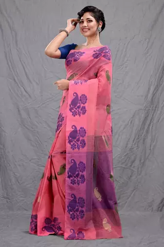 light pink cotton blend handwoven soft saree