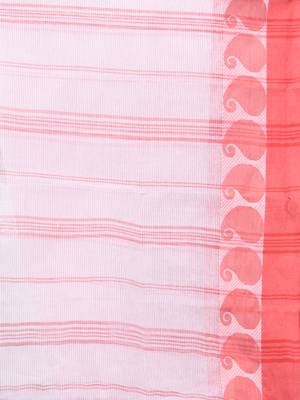 white and red cotton blend taant saree with woven designs 4