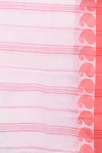 white and red cotton blend taant saree with woven designs