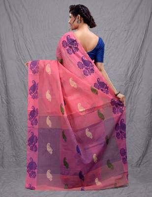 light pink cotton blend handwoven soft saree 3