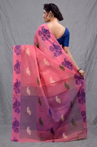light pink cotton blend handwoven soft saree
