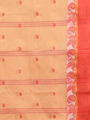 beige cotton blend taant saree with woven designs 4